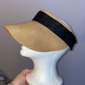 Renato Balestra Paper Straw Hat Wide Brim Visor Tan Black OS